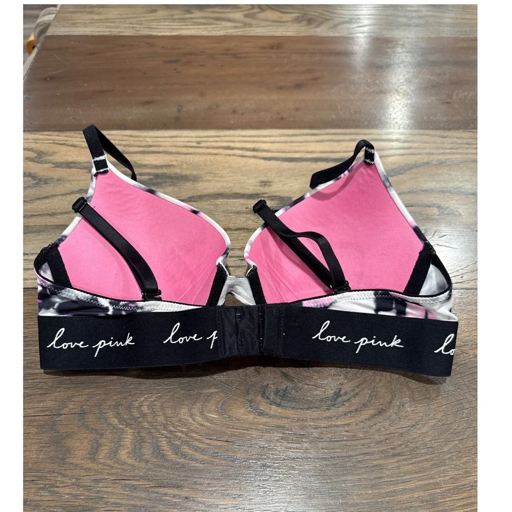 Victoria's Secret PINK Wear Everywhere Push-Up Bra 32C Tie Dye Pink‎ Black White